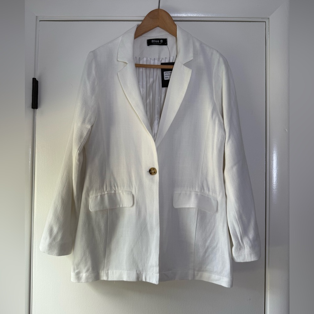 🆕 Blue B Collection Solid White Blazer Cotton Linen Minimalist Chic Clean Girl